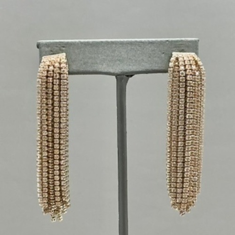 Rhinestone Tassel Dangle Earrings Women Gold Tone Long Fringe Statement Jewelry
